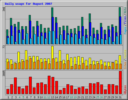 Daily usage for August 2007