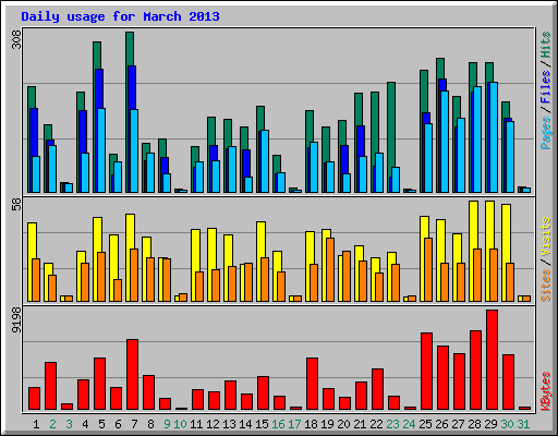 Daily usage for March 2013